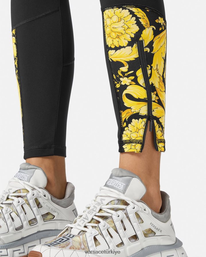 Versace barocco spor salonu taytları kadınlar siyah Giyim B0HHR8233