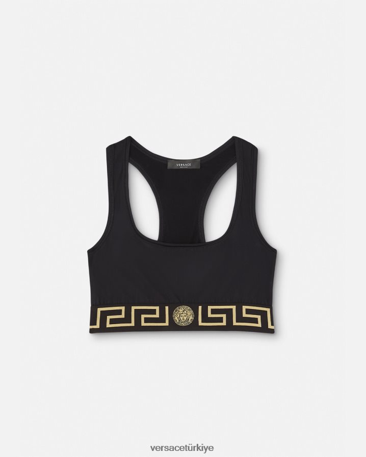 Versace greca border spor salonu spor sutyeni kadınlar siyah Giyim B0HHR8237
