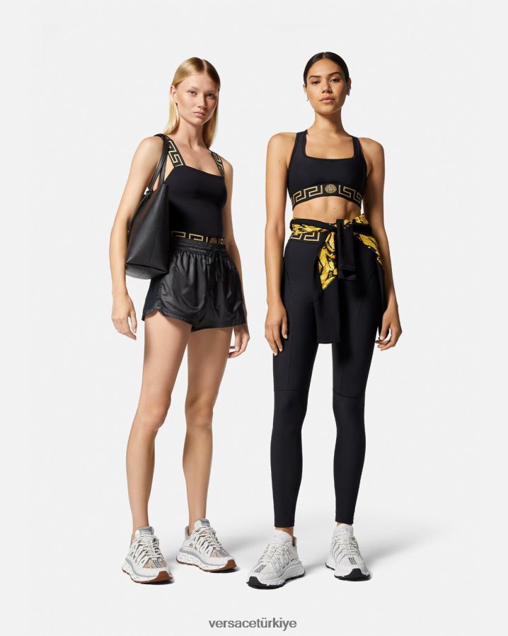 Versace greca border spor salonu spor sutyeni kadınlar siyah Giyim B0HHR8237