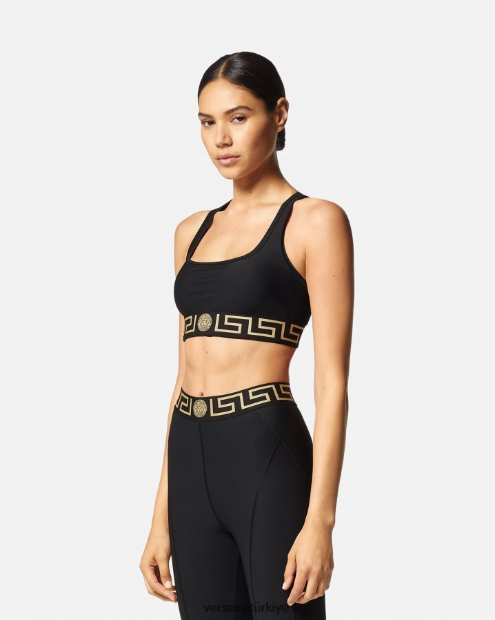 Versace greca border spor salonu spor sutyeni kadınlar siyah Giyim B0HHR8237