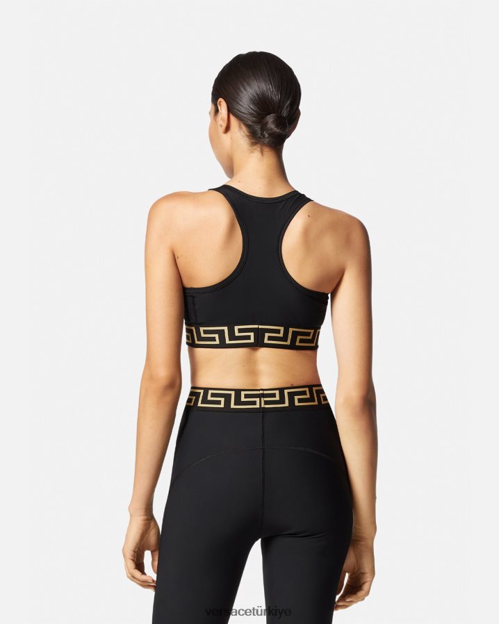 Versace greca border spor salonu spor sutyeni kadınlar siyah Giyim B0HHR8237
