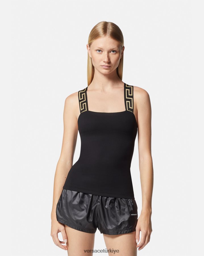 Versace greca sınır spor salonu kolsuz bluz kadınlar siyah Giyim B0HHR8236