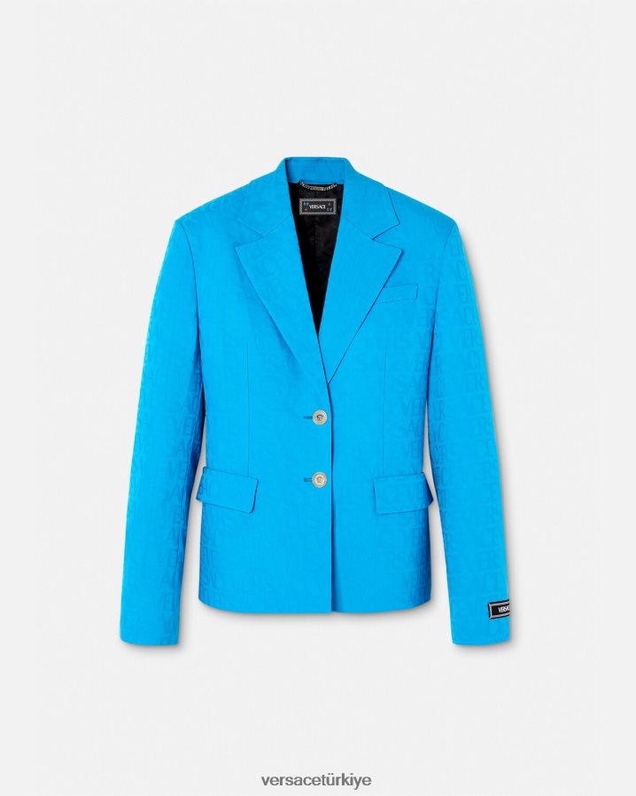 Versace boydan boya jakarlı blazer kadınlar mavi Giyim B0HHR8106