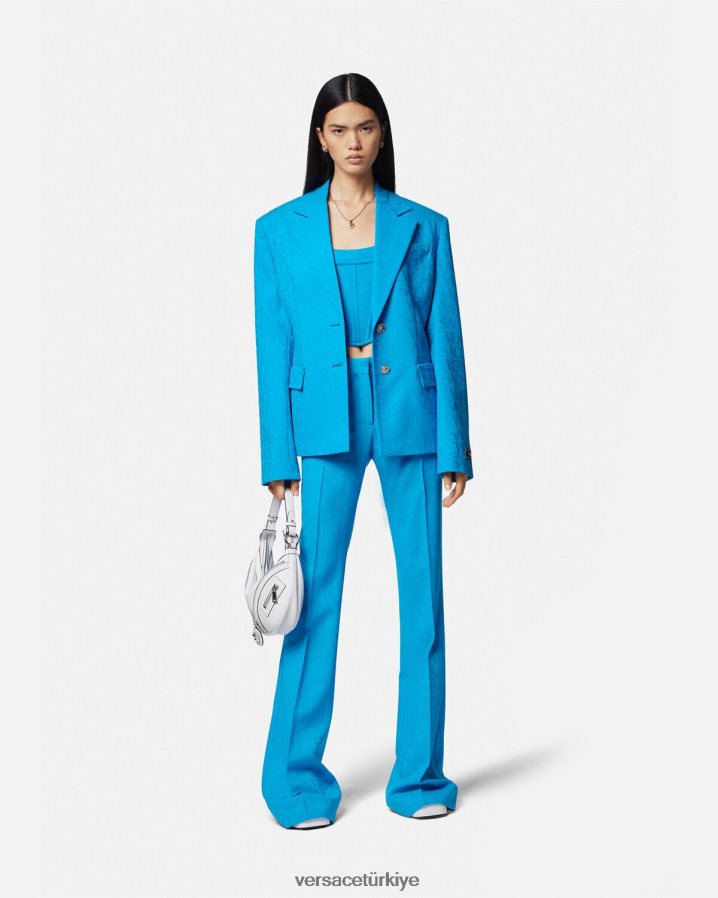 Versace boydan boya jakarlı blazer kadınlar mavi Giyim B0HHR8106