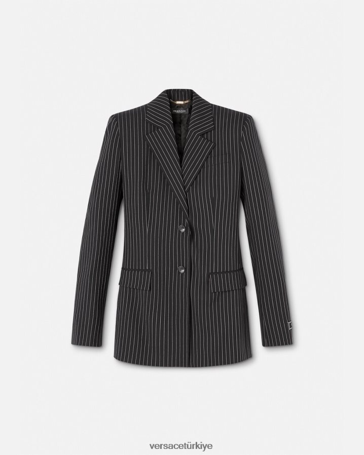 Versace ince çizgili tek sıralı blazer kadınlar siyah Giyim B0HHR8113