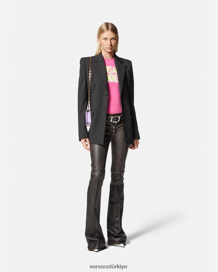 Versace ince çizgili tek sıralı blazer kadınlar siyah Giyim B0HHR8113