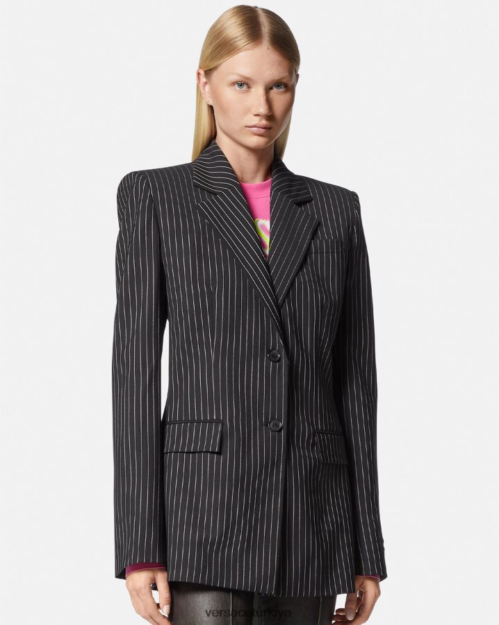 Versace ince çizgili tek sıralı blazer kadınlar siyah Giyim B0HHR8113