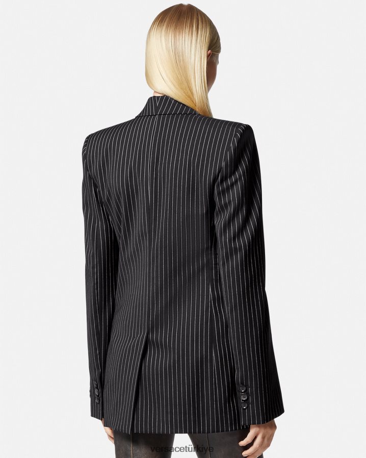 Versace ince çizgili tek sıralı blazer kadınlar siyah Giyim B0HHR8113