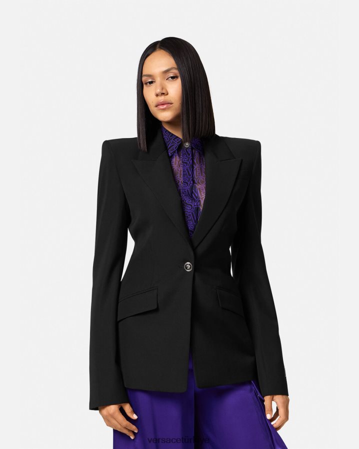 Versace medusa tek sıra düğmeli blazer kadınlar siyah Giyim B0HHR8110
