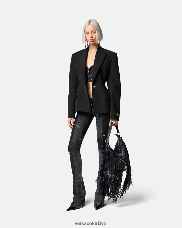 Versace medusa tek sıra düğmeli blazer kadınlar siyah Giyim B0HHR8116