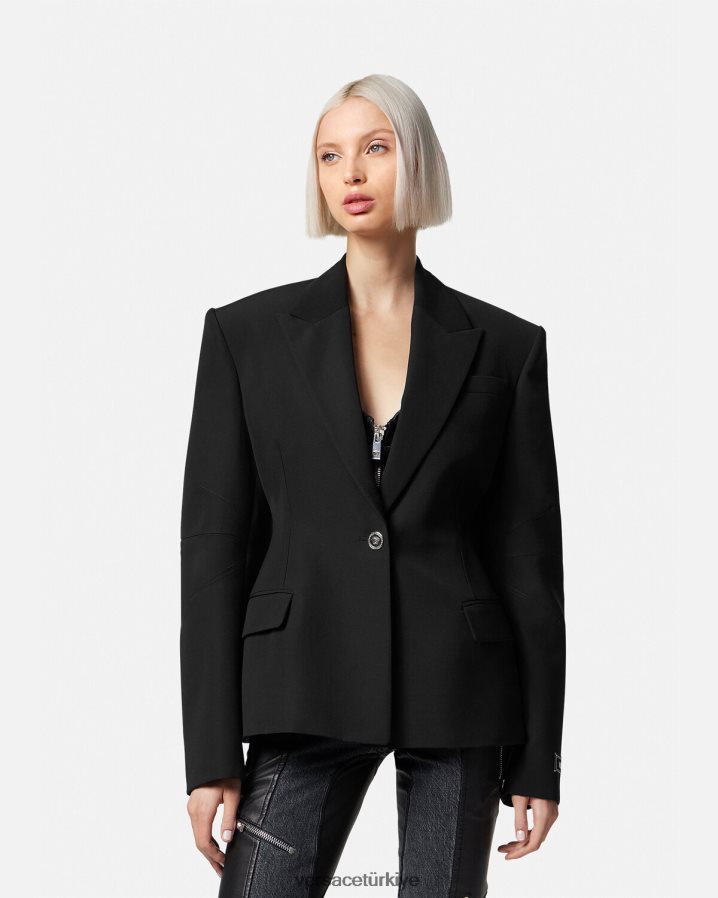 Versace medusa tek sıra düğmeli blazer kadınlar siyah Giyim B0HHR8116
