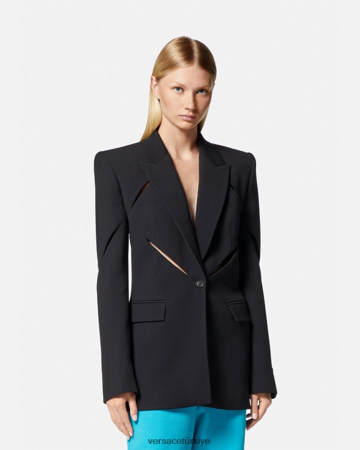 Versace yırtmaçlı tek göğüslü blazer kadınlar siyah Giyim B0HHR8111
