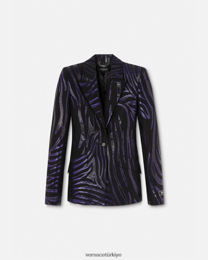 Versace zebra tek sıra düğmeli blazer kadınlar baskı ve menekşe Giyim B0HHR8114