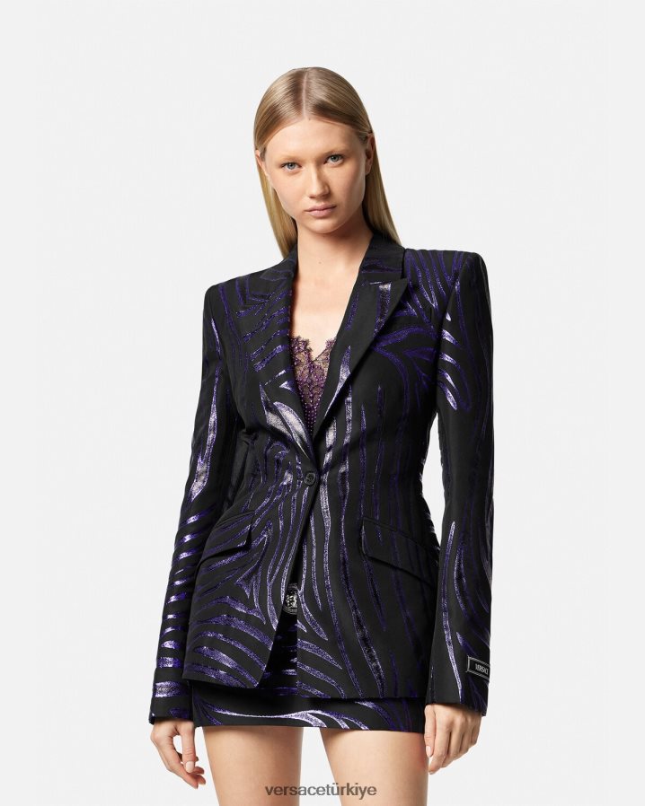 Versace zebra tek sıra düğmeli blazer kadınlar baskı ve menekşe Giyim B0HHR8114