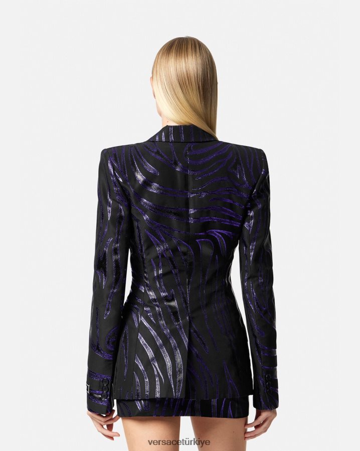 Versace zebra tek sıra düğmeli blazer kadınlar baskı ve menekşe Giyim B0HHR8114