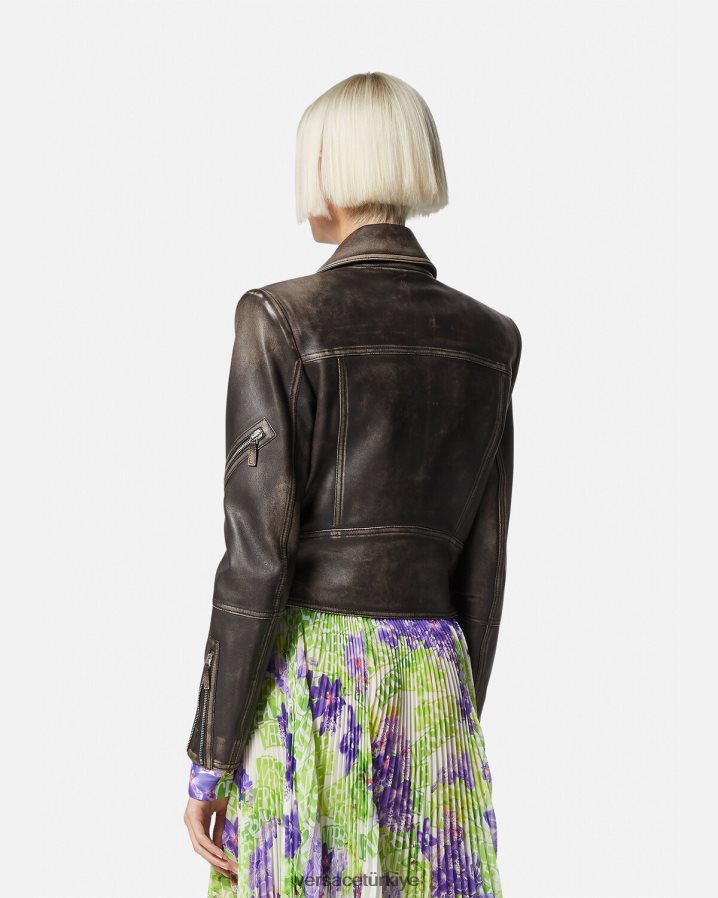 Versace barocco fırçalanmış deri ceket kadınlar gri Giyim B0HHR898