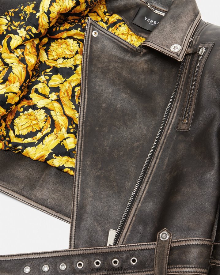 Versace barocco fırçalanmış deri ceket kadınlar gri Giyim B0HHR898