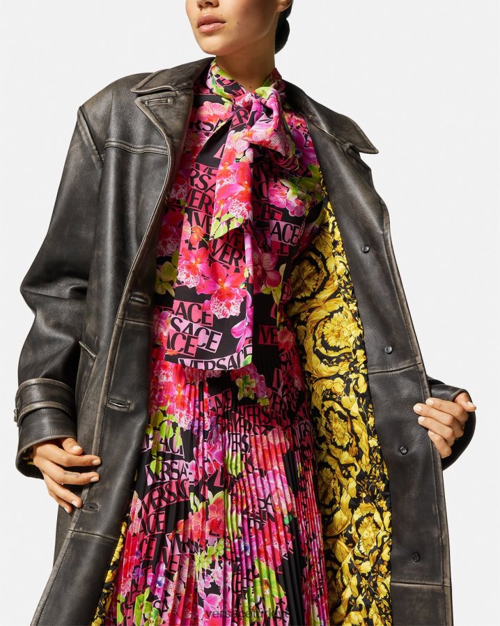 Versace barocco fırçalanmış deri trençkot kadınlar gri Giyim B0HHR897