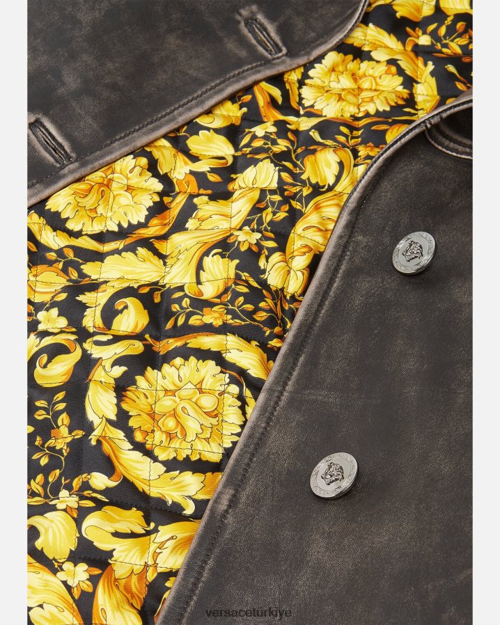 Versace barocco fırçalanmış deri trençkot kadınlar gri Giyim B0HHR897