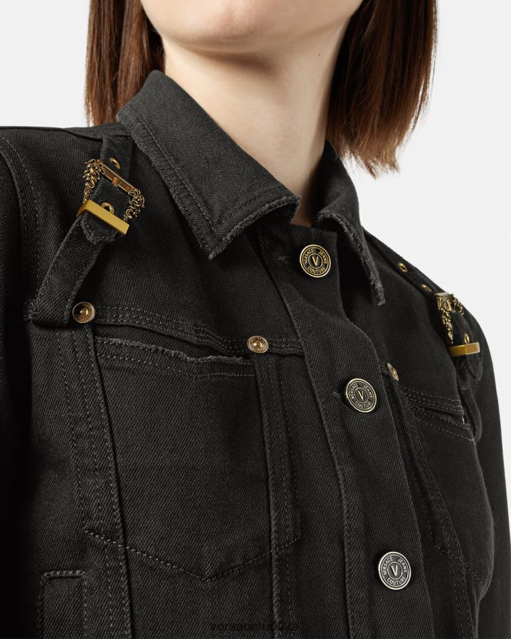 Versace barok couture 1 denim ceket kadınlar siyah Giyim B0HHR82255