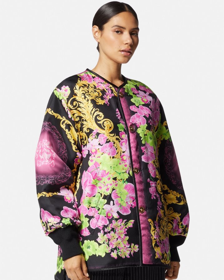 Versace çift ​​taraflı medusa orkide ceket kadınlar siyah ve baskı Giyim B0HHR899