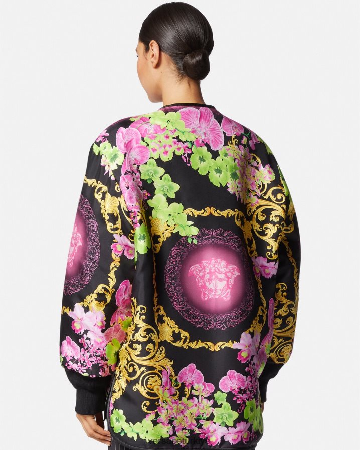 Versace çift ​​taraflı medusa orkide ceket kadınlar siyah ve baskı Giyim B0HHR899