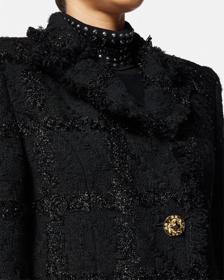 Versace çivili tüvit uzun ceket kadınlar siyah Giyim B0HHR8102