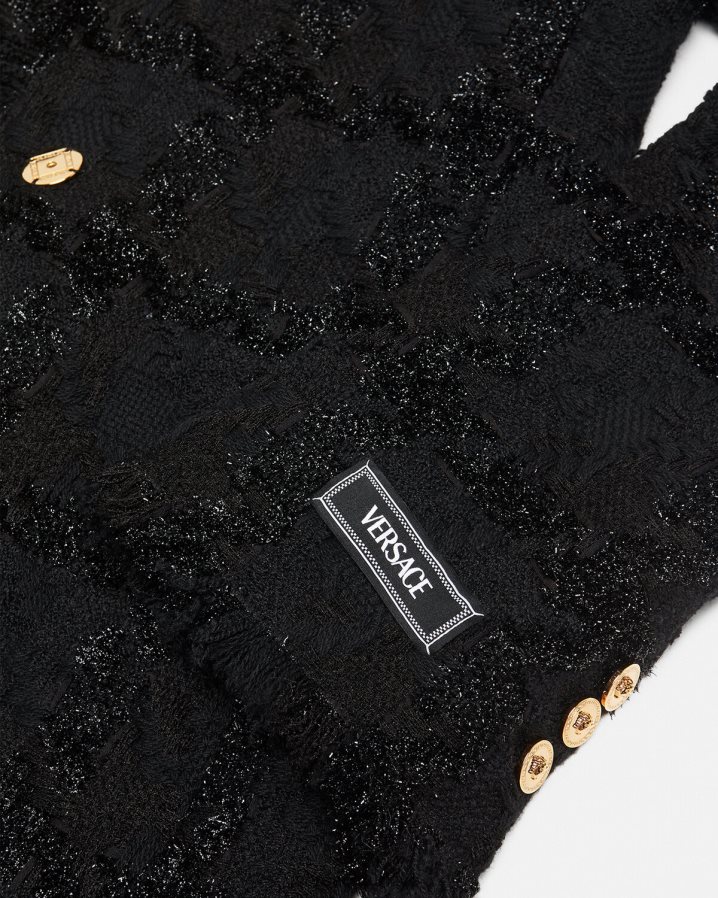 Versace çivili tüvit uzun ceket kadınlar siyah Giyim B0HHR8102