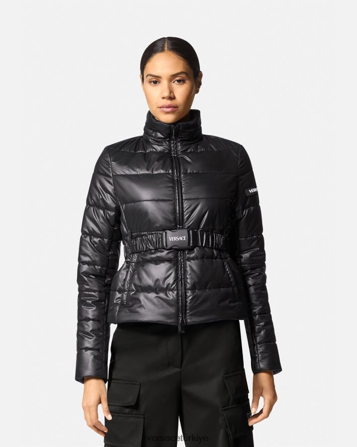 Versace logolu şişme ceket kadınlar siyah Giyim B0HHR894