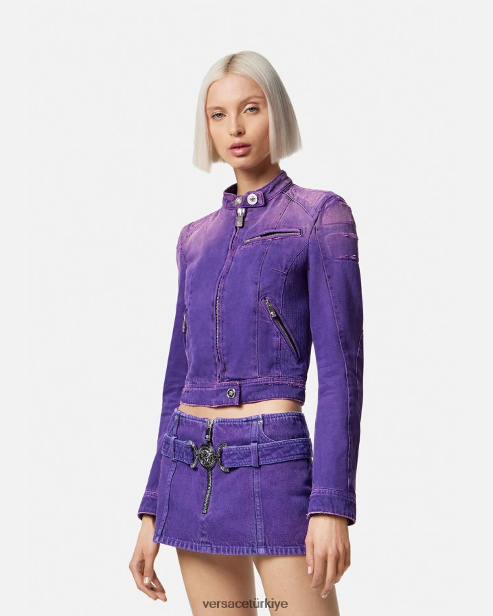 Versace medusa denim motorcu ceketi kadınlar menekşe Giyim B0HHR893