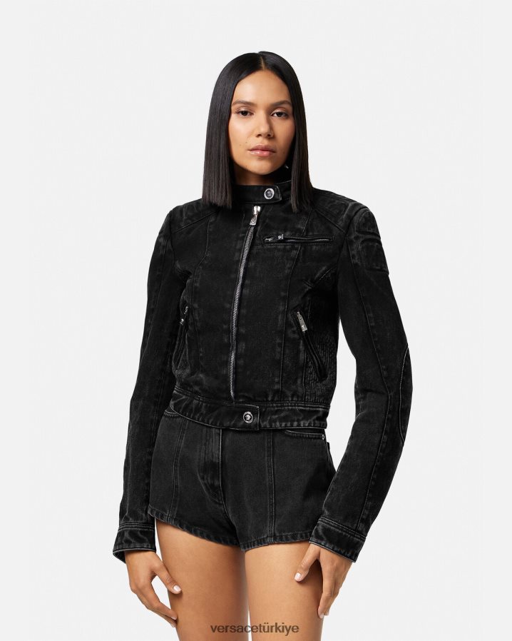 Versace medusa denim motorcu ceketi kadınlar siyah Giyim B0HHR8100