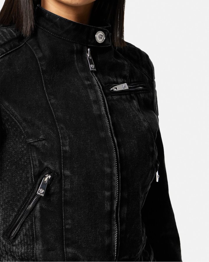 Versace medusa denim motorcu ceketi kadınlar siyah Giyim B0HHR8100