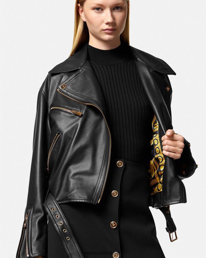 Versace medusa deri motorcu ceketi kadınlar siyah Giyim B0HHR886