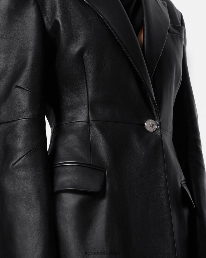 Versace medusa deri uzun kaban kadınlar siyah Giyim B0HHR892
