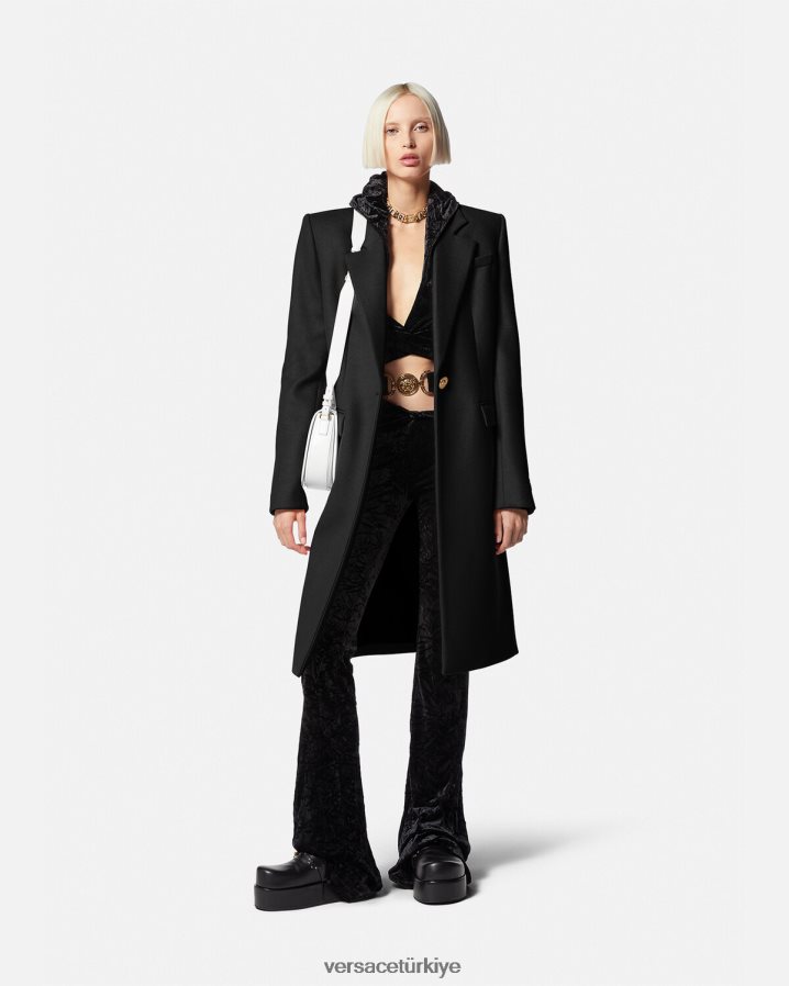Versace medusa uzun yün ceket kadınlar siyah Giyim B0HHR891