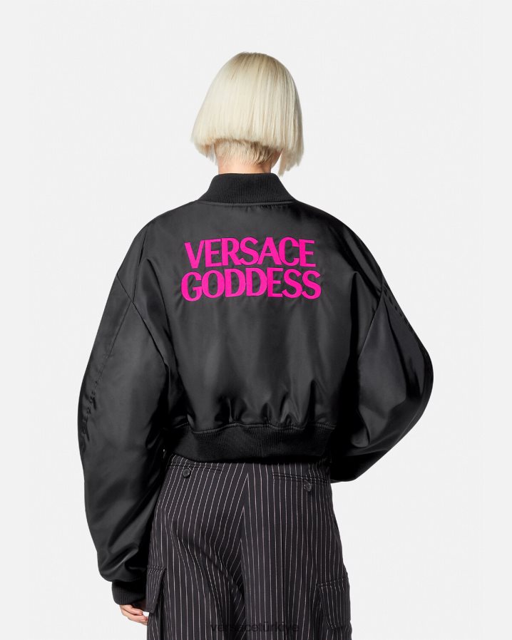 Versace tanrıça mahsul bombacı ceketi kadınlar siyah Giyim B0HHR8103