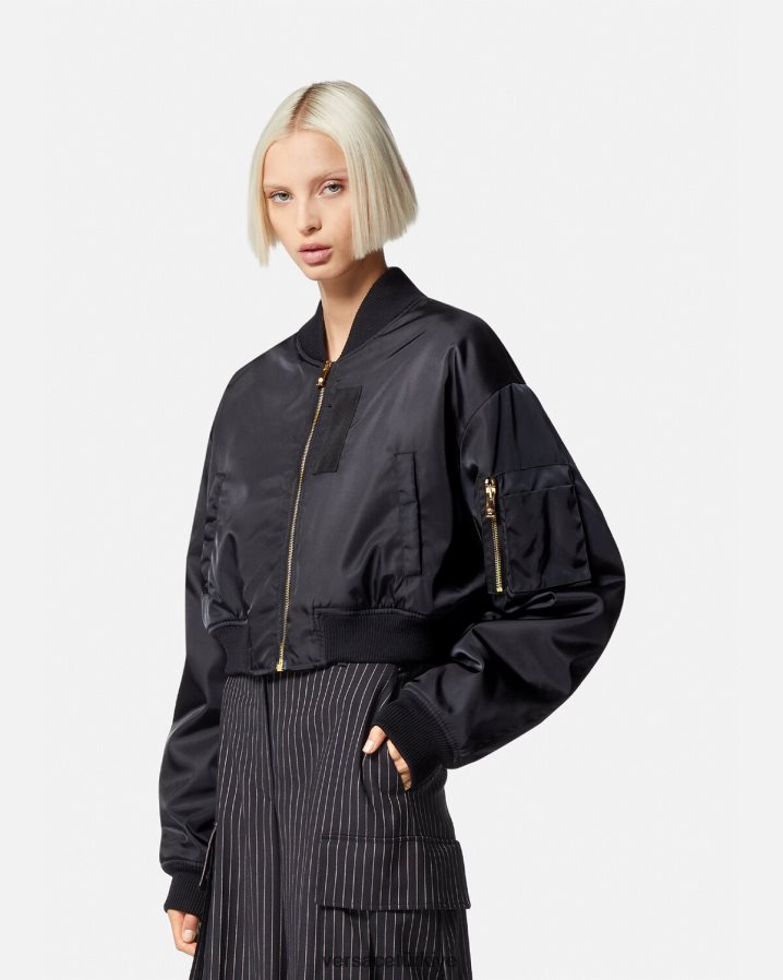 Versace tanrıça mahsul bombacı ceketi kadınlar siyah Giyim B0HHR8103