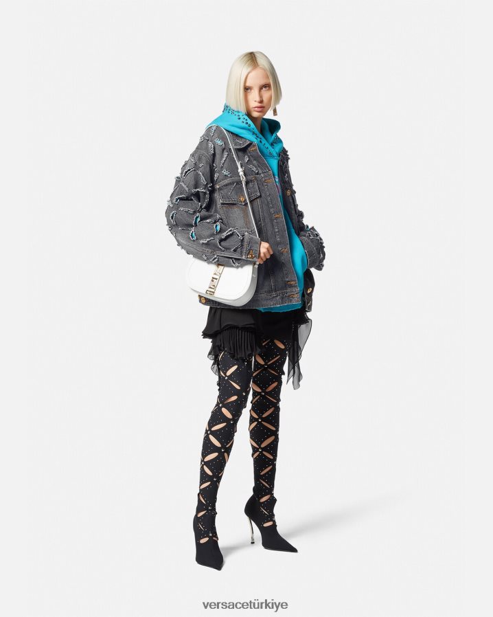 Versace yırtık denim ceket kadınlar gri Giyim B0HHR8227