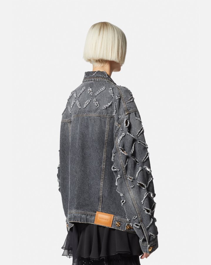 Versace yırtık denim ceket kadınlar gri Giyim B0HHR8227