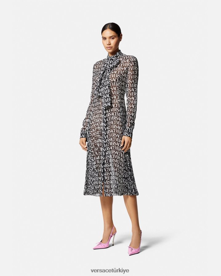 Versace allover midi gömlek elbise kadınlar siyah ve baskı Giyim B0HHR855