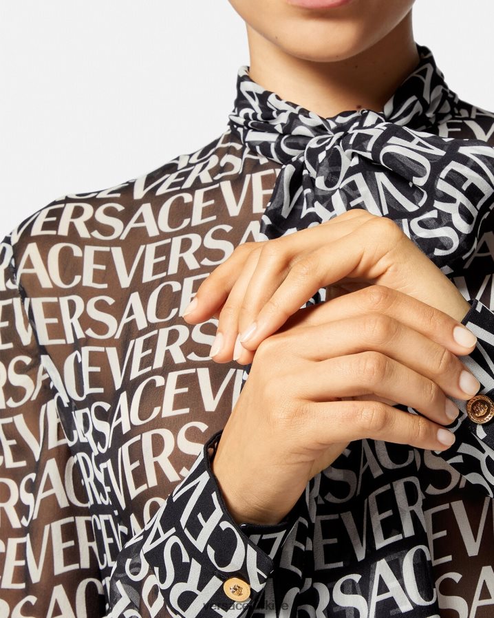 Versace allover midi gömlek elbise kadınlar siyah ve baskı Giyim B0HHR855