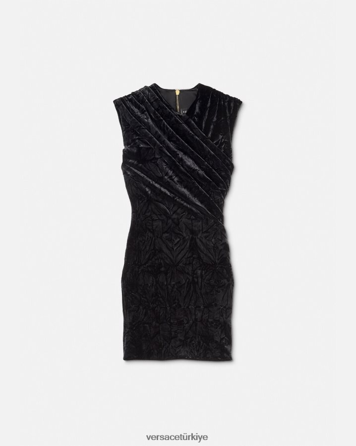 Versace asimetrik kadife mini elbise kadınlar siyah Giyim B0HHR876