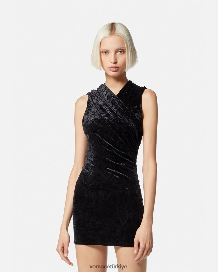 Versace asimetrik kadife mini elbise kadınlar siyah Giyim B0HHR876