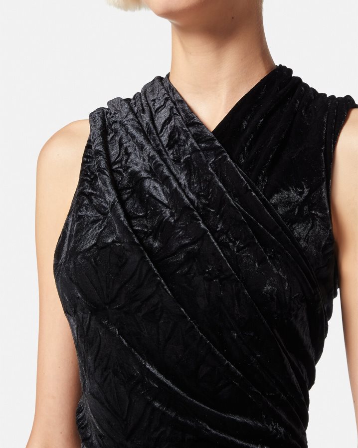 Versace asimetrik kadife mini elbise kadınlar siyah Giyim B0HHR876