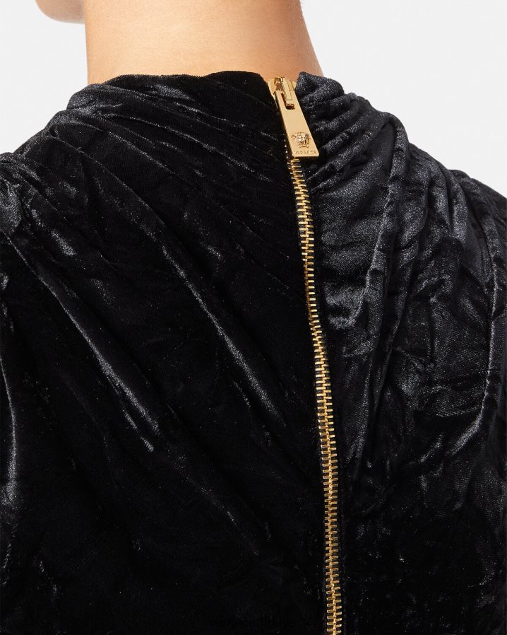 Versace asimetrik kadife mini elbise kadınlar siyah Giyim B0HHR876