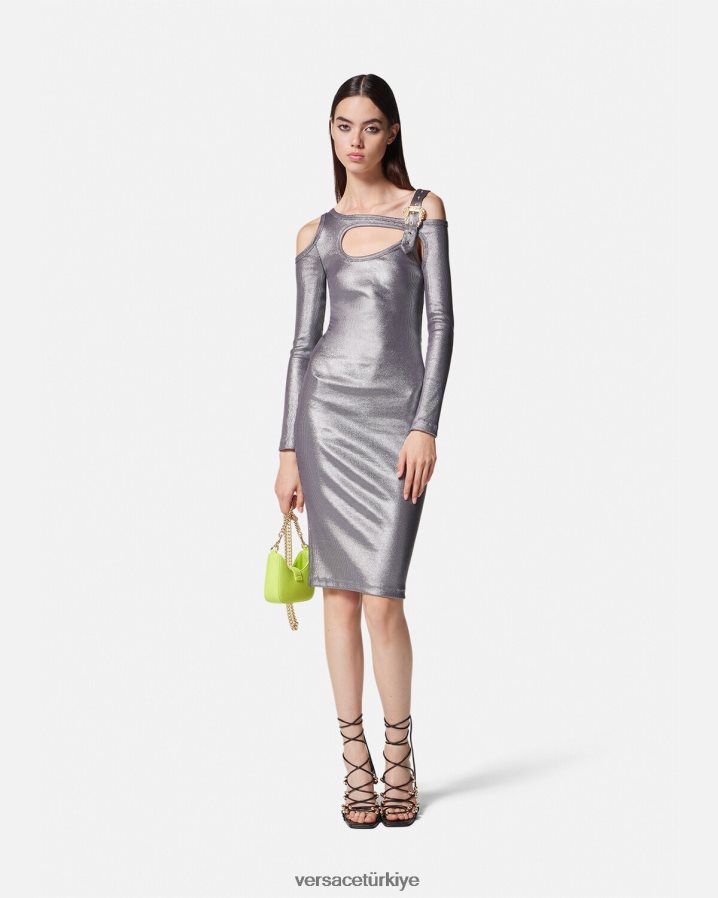Versace barok tokalı midi elbise kadınlar gümüş Giyim B0HHR82196