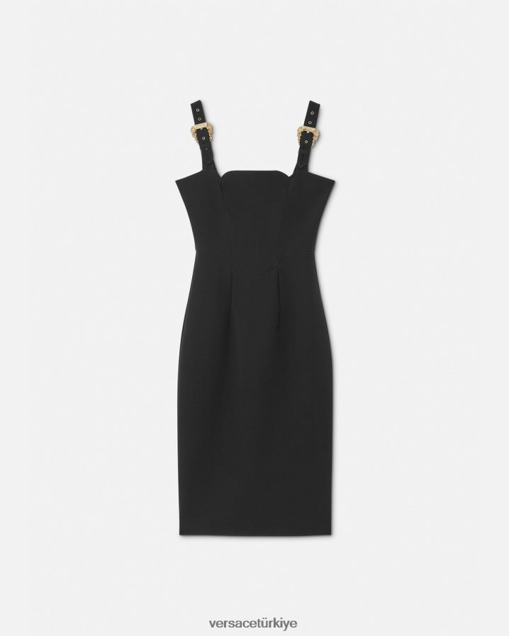 Versace barok tokalı midi elbise kadınlar siyah Giyim B0HHR82142