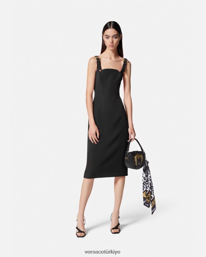Versace barok tokalı midi elbise kadınlar siyah Giyim B0HHR82142