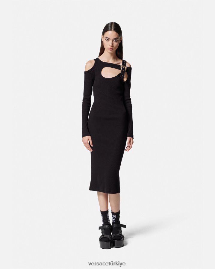 Versace barok tokalı midi elbise kadınlar siyah Giyim B0HHR82143