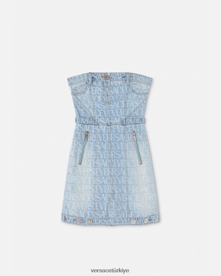 Versace boydan boya denim mini elbise kadınlar mavi Giyim B0HHR825